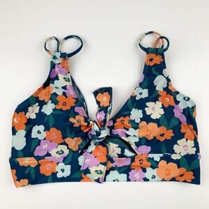 Nani Swimwear Bikini Top Green Floral Front Tie Cut Out Women's M